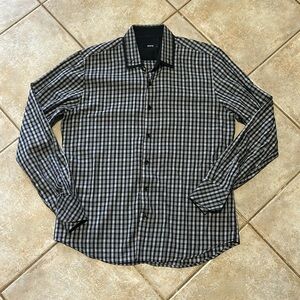 Envy Black Plaid Button Up dress Shirt Men's size XL